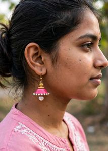 Pink Jhumka Earrings with Pearls