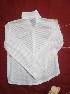 White Textured Kurta Top