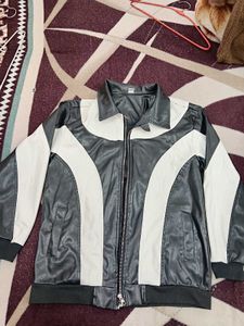 Men's Black &amp; White Faux Leather Jacket