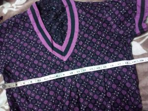 Vintage Purple &amp; Black Patterned Kurti