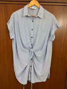 Blue Striped Tie-Front Shirt Dress