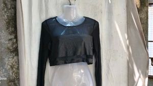 75209. Sheer Long Sleeve Mesh Crop Top