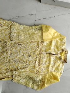Beautiful Yellow Embroidered Kurta with plazzo and