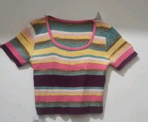 Striped Short Sleeve Knit Top