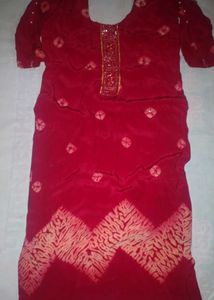 Red suit creap silk +dupatta