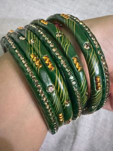 Green Bangles with Stone Embellishments