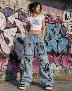streetwear Custom Hand-Painted Ripped Jeans