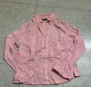Chic Peach Striped Button-Up Shirt