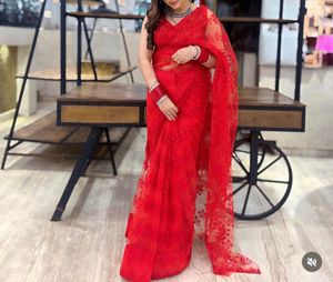 Red Sequin Saree &amp; Blouse Set