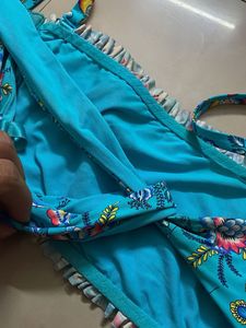 Blue Floral Smocked Bikini Top