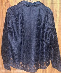 Elegant Navy Lace Button-Up Shirt