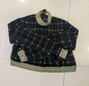 Vintage Plaid Top with Lace Detail
