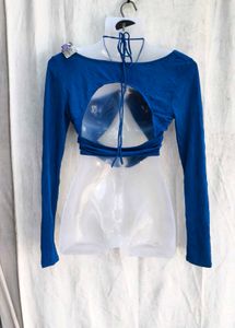 Blue Cutout Ring Detail Long Sleeve Top