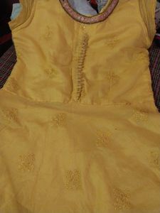 Ethnic Haldi Gown/ Cotton Silk With Free Dupatta