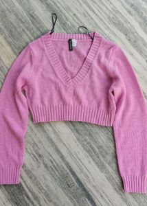 Pink Cropped V-Neck h&amp;m Sweater