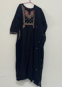 Elegant Black Embroidered Kurta Set