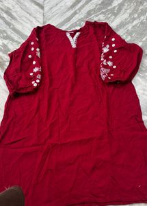 Red cord Set with White Embroidery