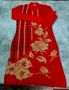 Red Floral Knit Dress Great Condition
