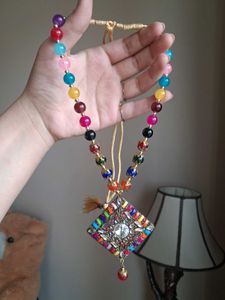 Boho Multicolor Beaded Necklace with Pendant