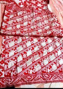 Red And White Pure Silk Kurti