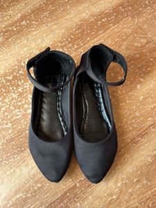 Black Ballet Flats with Ankle Strap