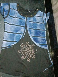 💙 🖤Stylish Blue & Black Embellished Tunic Top ✨