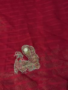 Vibrant Red Embroidered Saree