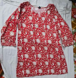 Red Floral Print Tunic Top