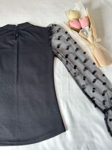 Black Mesh Polka Dot Sleeve Top
