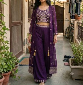 Elegant Purple Embroidered shrug set