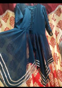 Elegant Teal Kurta Set with Decorative Trim