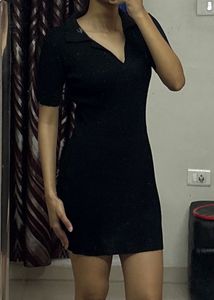 Ribbed Polo Neck Mini Dress