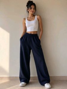 Navy Blue Wide Leg Sweatpants
