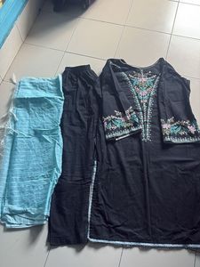 Embroidered Black Kurta Set with Pant & Dupatta