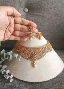 Exquisite Gold Choker Necklace &amp; Earring Set