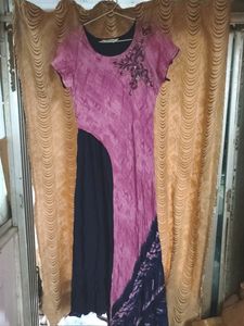 Pink And Blue Dress With Design Patch