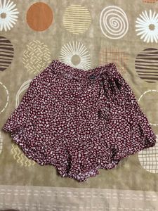 Maroon Floral Print Skort