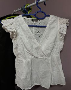 Chic White Broderie Anglaise Wrap Top