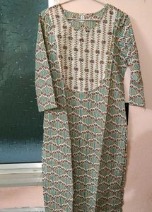 Green Printed Cotton Kurta