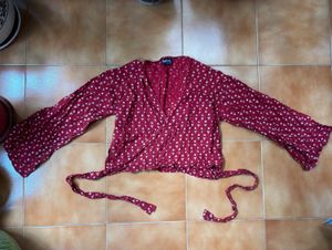 Chic Red Printed Wrap Top