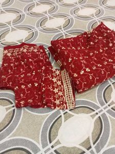 Embroidered Red Dupatta with Sequins