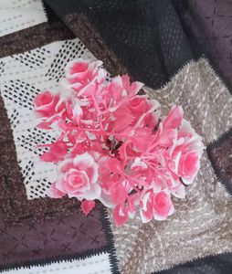 Artificial Pink Rose Plant in White Pot