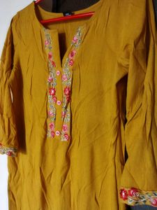 Mustard Embroidered Kurti