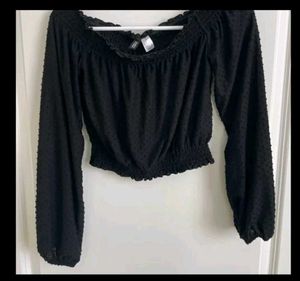 H&amp;M Black Off-Shoulder Smocked Top