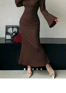 Chic Brown Ruched Midi Dress