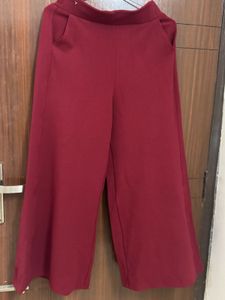 Maroon Wide-Leg Pants