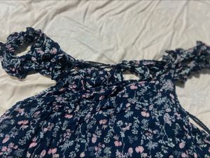 Off Shoulder Floral Print Navy Blue Top