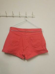 coral denim shorts by ginger