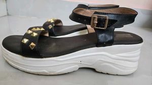 Black and White Platform Studded Sandals