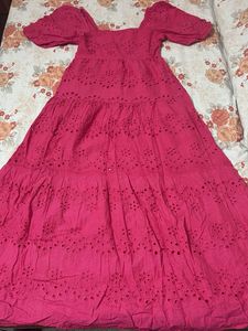 Chic Pink Eyelet Tiered Maxi Dress